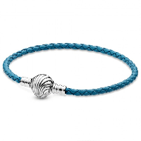 Пандора Бірюзовий плетений браслет зі шкіри із застібкою у формі морської мушлі Pandora Moments 598951C01